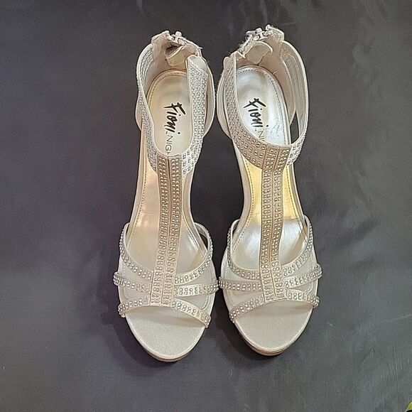 FIONI NIGHT WOMEN"S SATIN STILETTOS HEEL PEEP TOE PLASFORM  RHINESTONES SANDAL - Picture 3 of 16